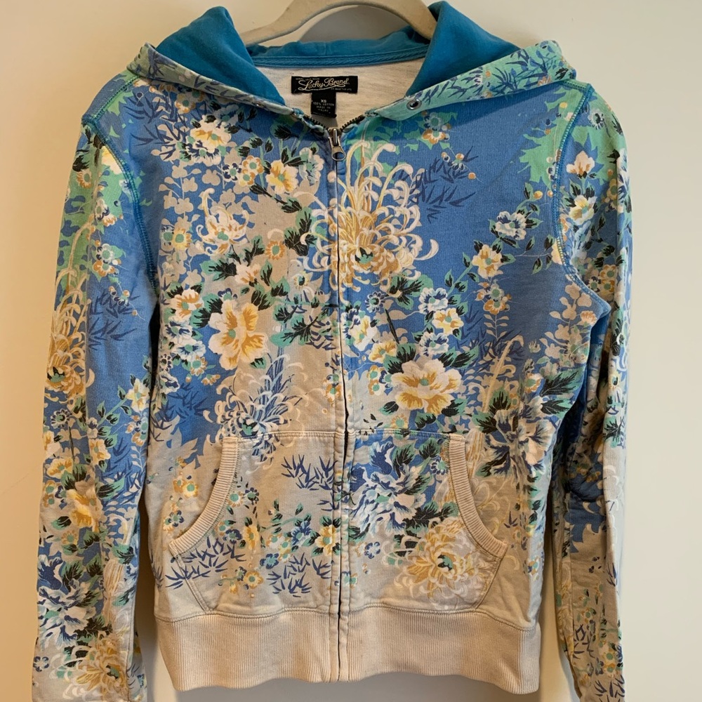 Lucky Brand, Floral Cotton Zip Up Hoodie, XS